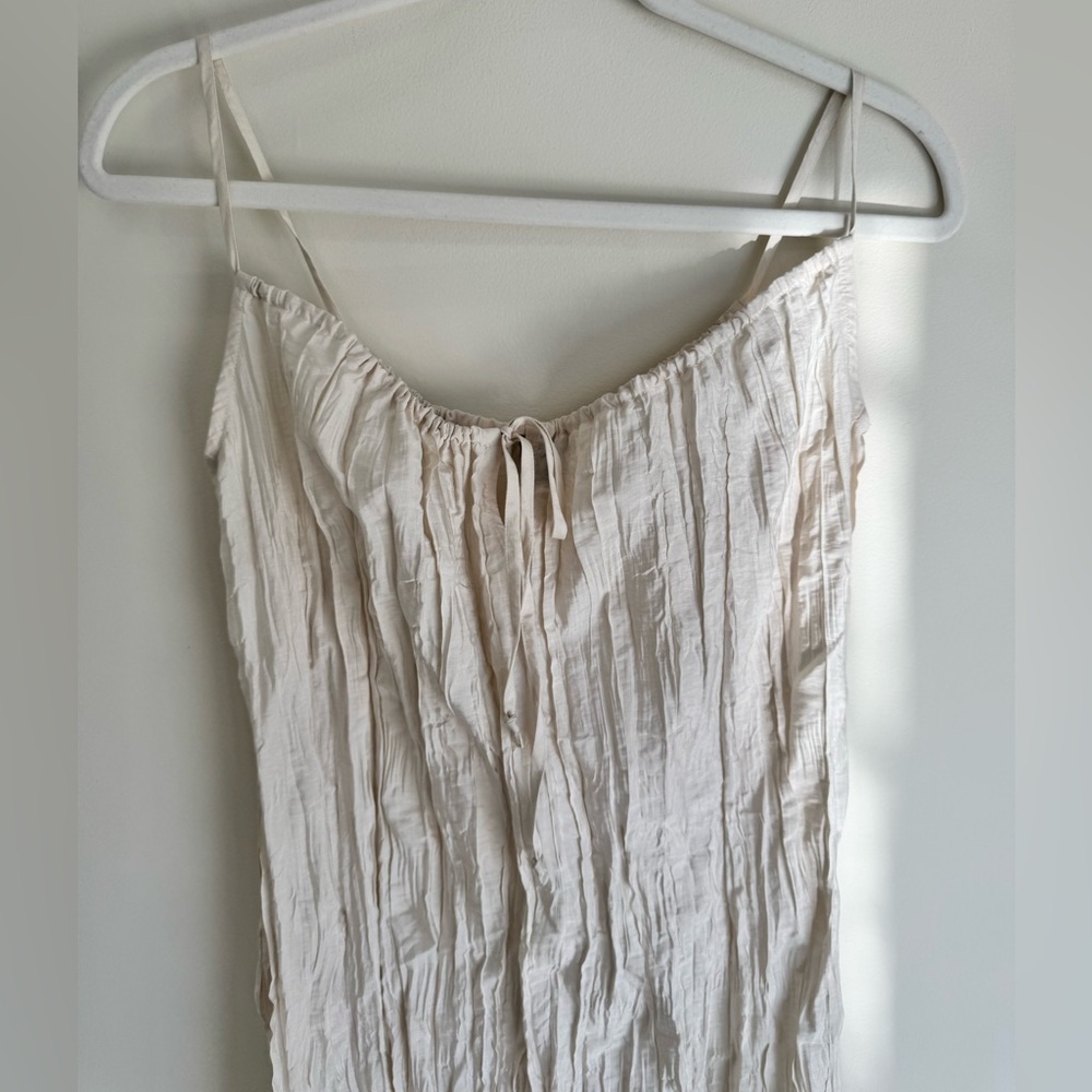 NWT J.Crew Crinkled side-slit midi dress, Natural, Pale Surplus, Size small - Picture 4 of 9